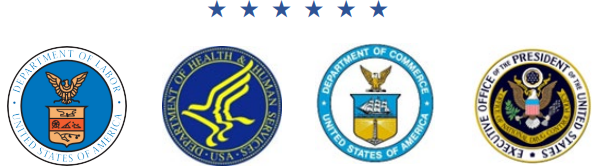 Logos from teh USA DOL,  DHHS, Commerce Dept., and Executive Office