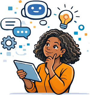 Image of a young woman thinking about AI