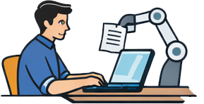 Image of a young man on a computer with a computer helper