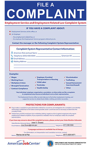 A1 - Complaint System Poster - US DOL approved - English
