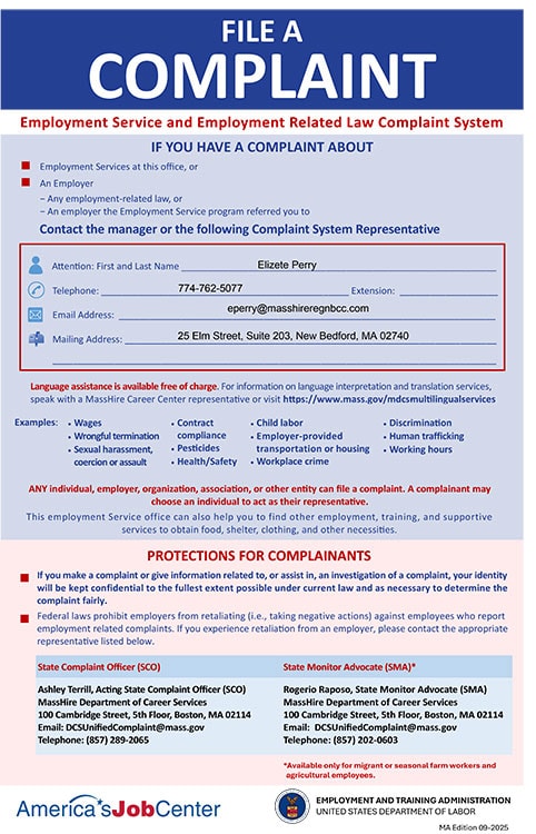 A1 - Complaint System Poster - US DOL approved - English