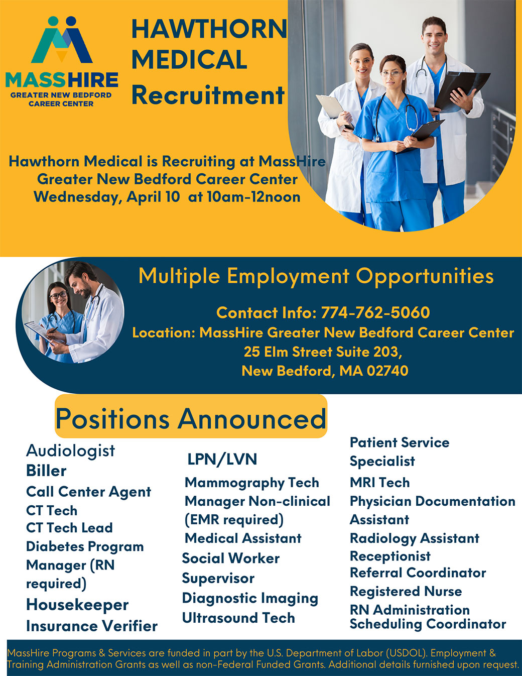 CoordinatorHawthorn Medical is Recruiting at MassHireGreater New Bedford Career Center Wednesday, April 10 at 10am-12noon