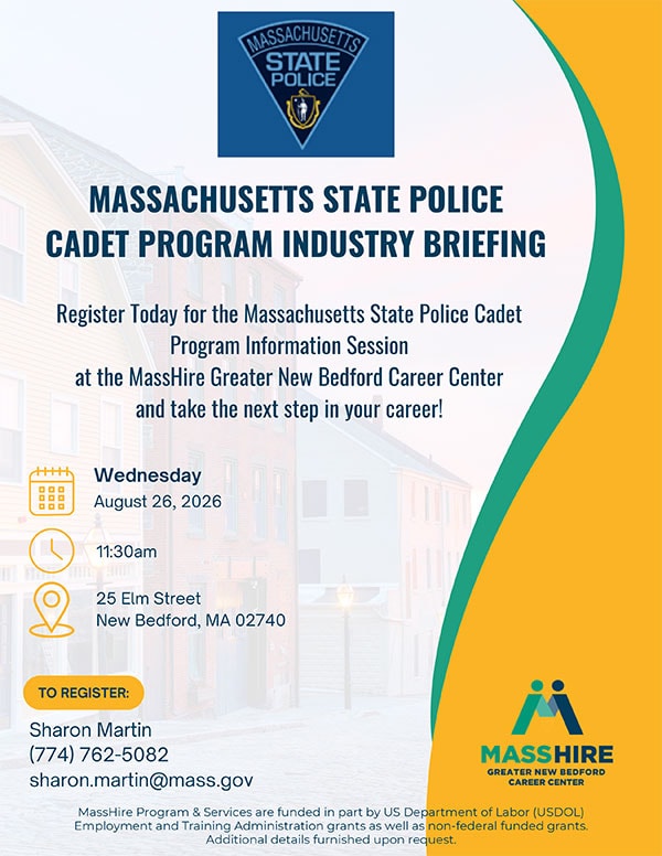 Massachusetts State Police Cadet Program Industry Briefing flyer