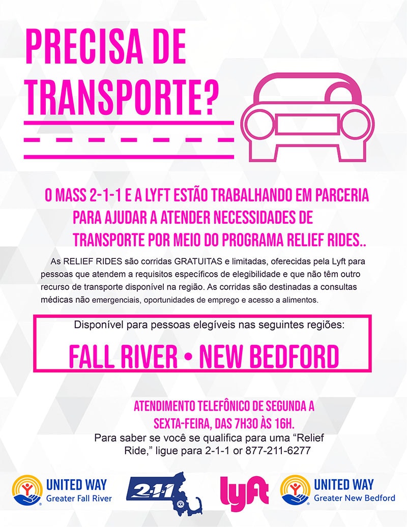 Panfleto do RELIEF RIDES em português