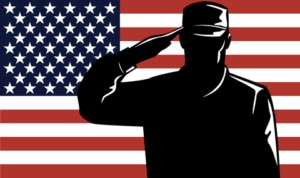 Illustration of a military person saluting a US flag