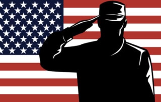 Illustration of a military person saluting a US flag