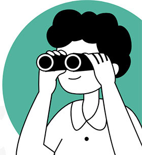 Graphic of a young person looking through binoculars